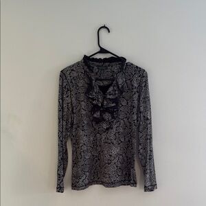 Ralph Lauren Black and Gray Ruffled Long Sleeve Blouse